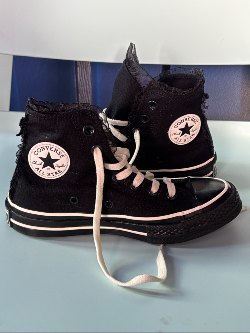 Converse Black High Top Sneakers with Pink Accents - Kids